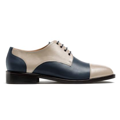 Cap toe Derby shoes - white & blue italian calf leather