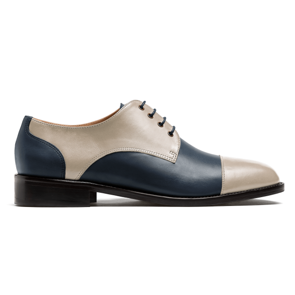 Cap toe Derby shoes - white & blue italian calf leather