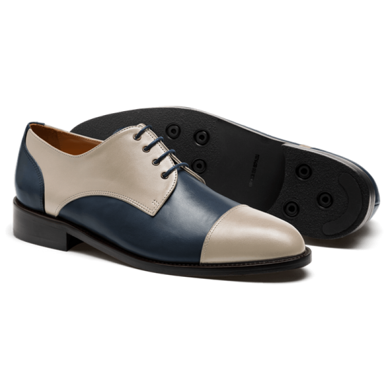 Cap toe Derby shoes - white & blue italian calf leather