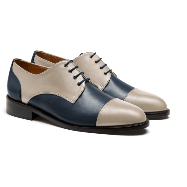 Cap toe Derby shoes - white & blue italian calf leather