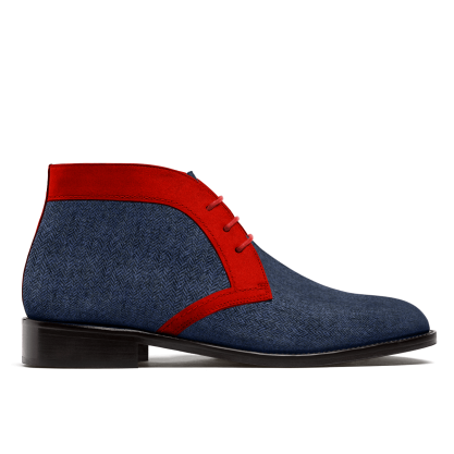 2 tone Chukka Boots - blue & burgundy tweed & suede