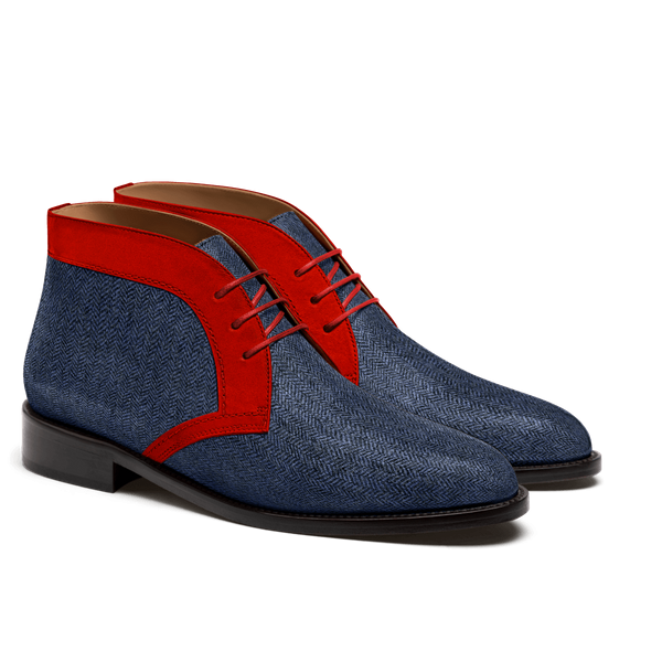 2 tone Chukka Boots - blue & burgundy tweed & suede