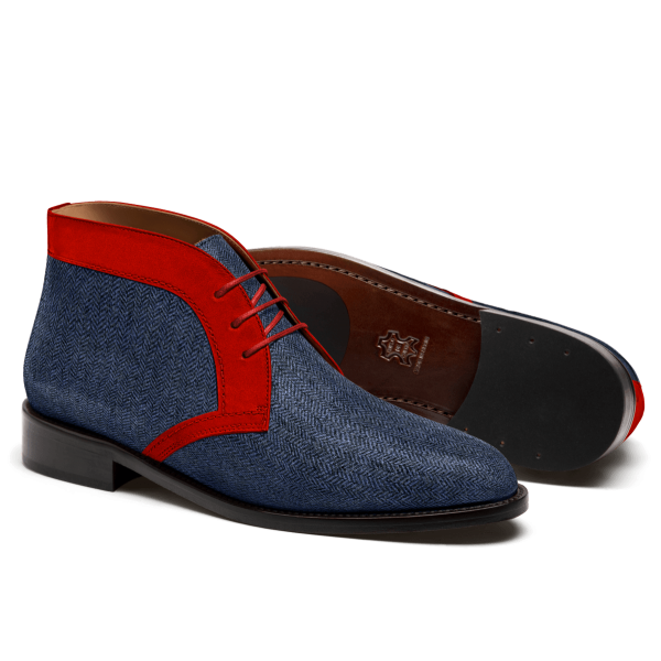 2 tone Chukka Boots - blue & burgundy tweed & suede