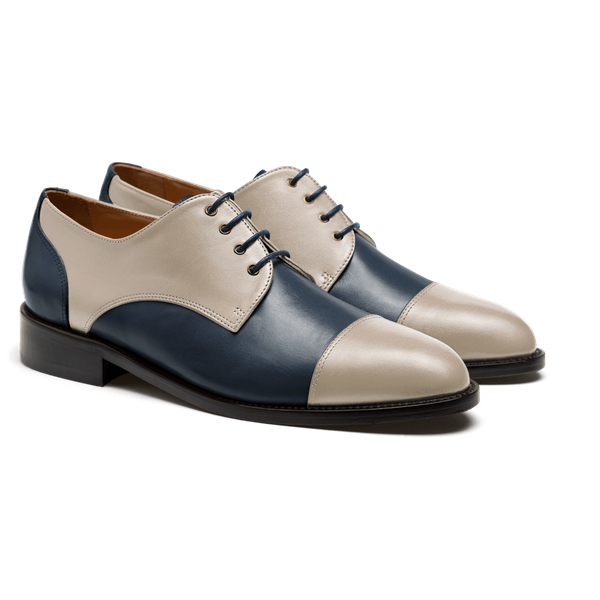 Cap toe Derbys - white & blue italian calf leather