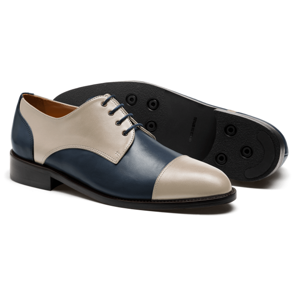 Cap toe Derbys - white & blue italian calf leather