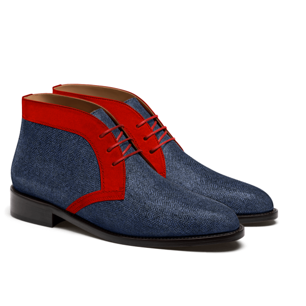 2 tone Chukka Boots - blue & burgundy tweed & suede