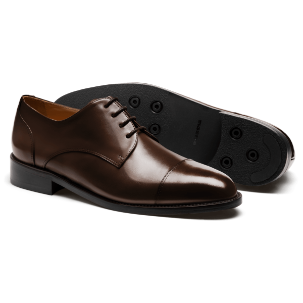 Cap toe Derby dress shoes - brown flora leather