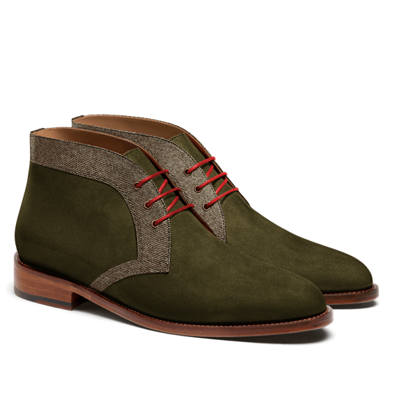 2 tone Chukka Boots - green & brown suede & tweed