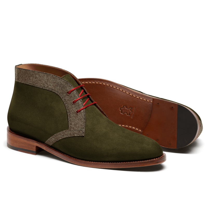 2 tone Chukka Boots - green & brown suede & tweed