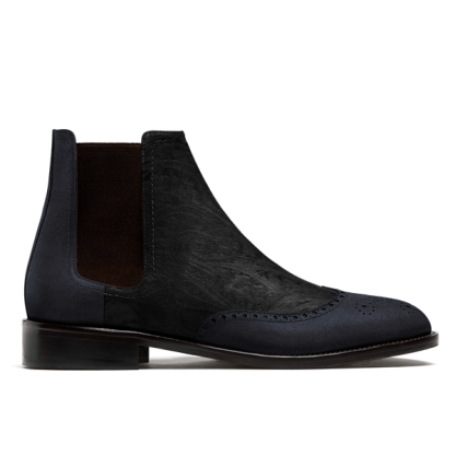 Brogue Chelsea Boots - blue & black suede & velvet