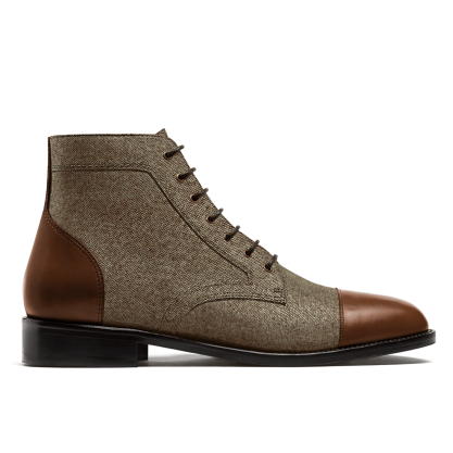 2 tone Leather boots - brown leather & tweed