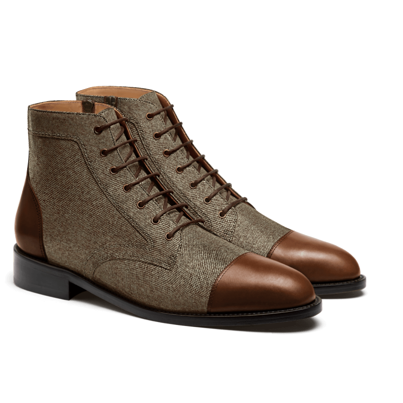 2 tone Leather boots - brown leather & tweed