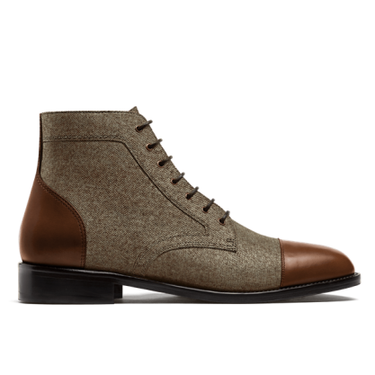 2 tone Men Boots - brown leather & tweed