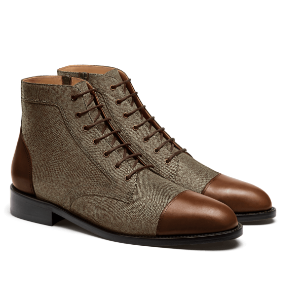 2 tone Men Boots - brown leather & tweed