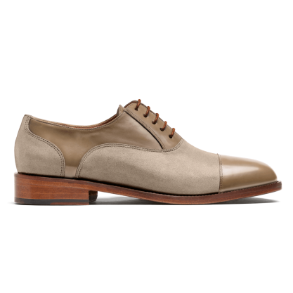 Cap toe Oxford shoes - beige flora leather & suede