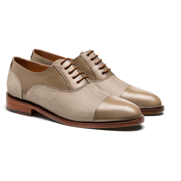 Cap toe Oxford shoes - beige flora leather & suede