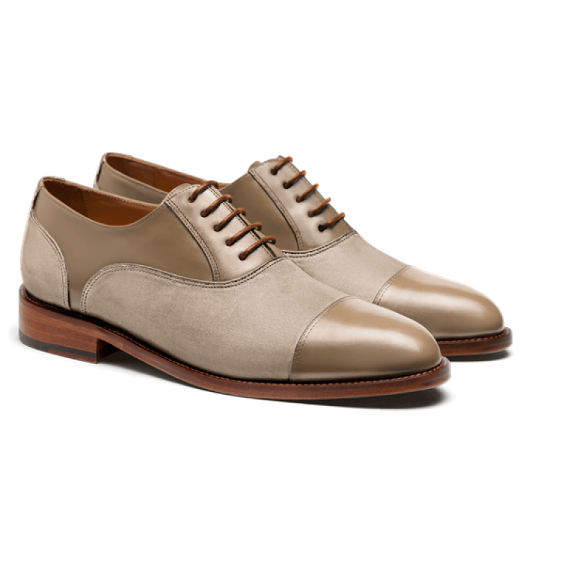 Cap toe Oxford shoes - beige flora leather & suede