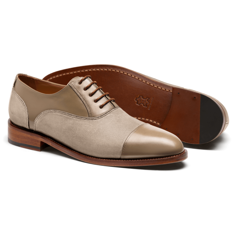 Cap toe Oxford shoes - beige flora leather & suede