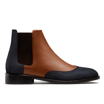 Brogue Chelsea Boots - blue & black suede & velvet