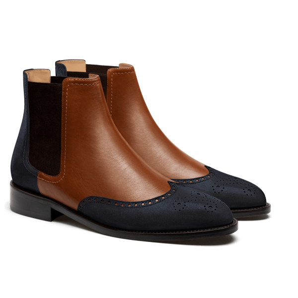 Brogue Chelsea Boots - blue & black suede & velvet