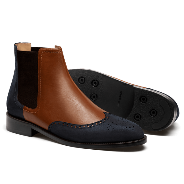 Brogue Chelsea Boots - blue & black suede & velvet