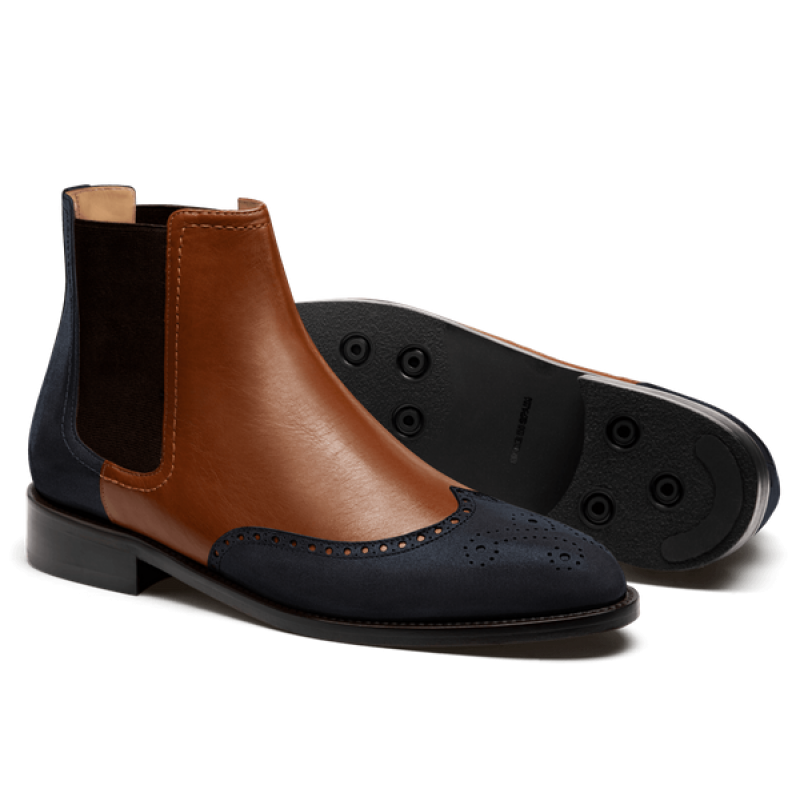 Brogue Chelsea Boots - blue & black suede & velvet