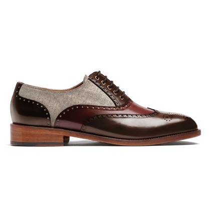 Brogue Shoes - brown, burgundy & beige flora leather & tweed