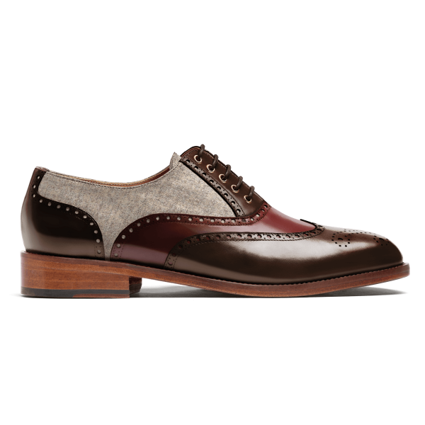 Brogue Shoes - brown, burgundy & beige flora leather & tweed