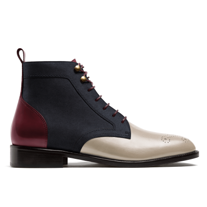 2 tone Boots - white, blue & oxblood leather & suede