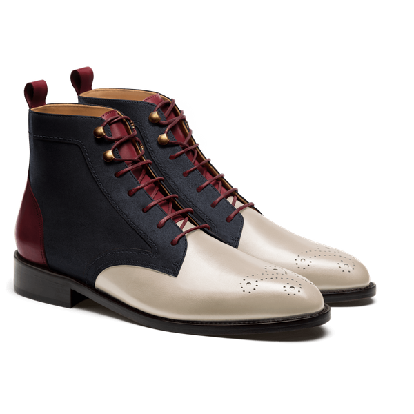 2 tone Boots - white, blue & oxblood leather & suede