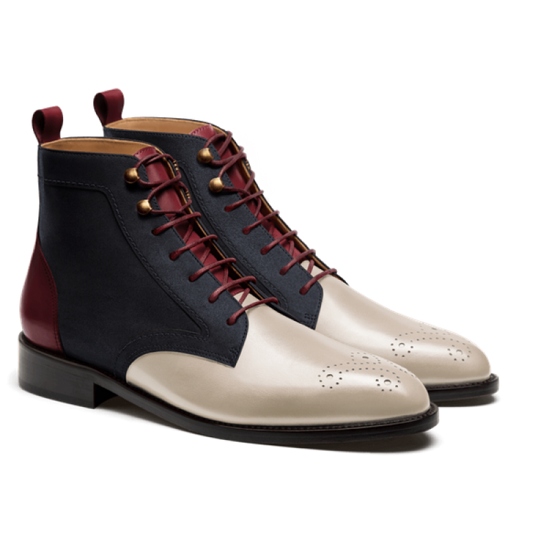 2 tone Boots - white, blue & oxblood leather & suede