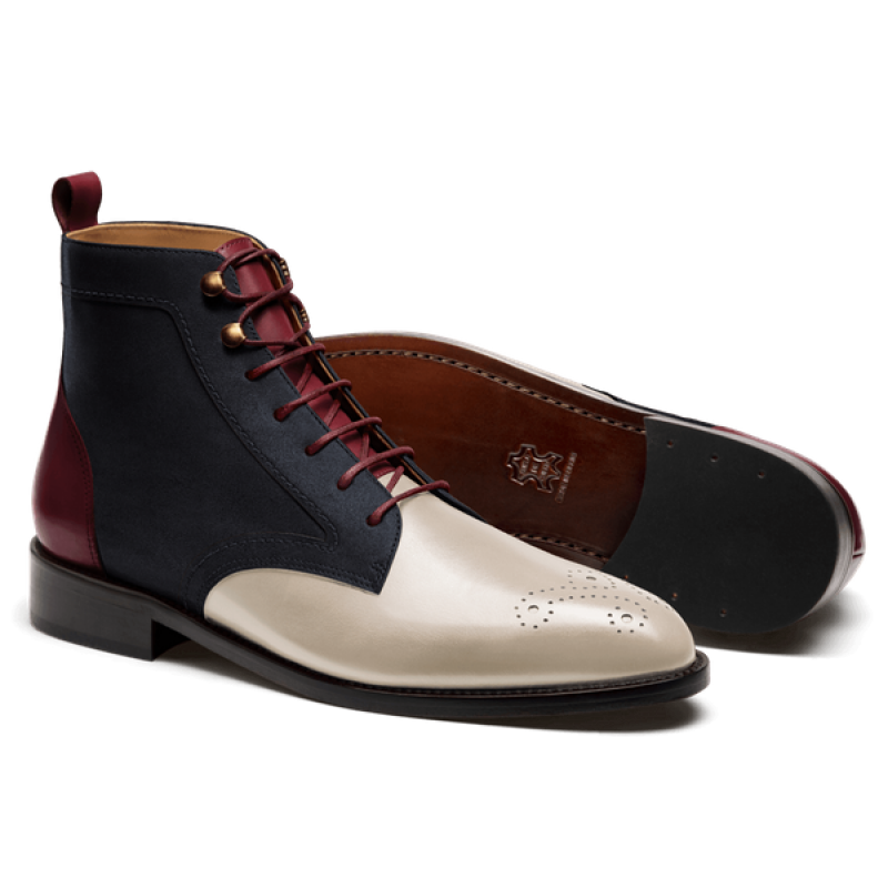 2 tone Boots - white, blue & oxblood leather & suede