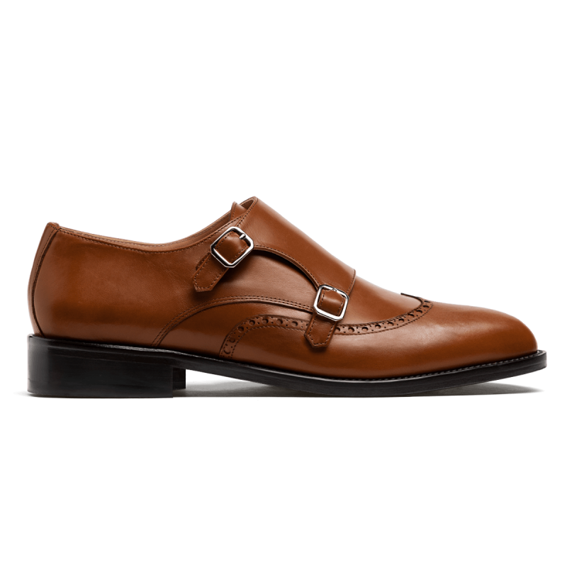 Double monk brogue shoes - brown italian calf leather