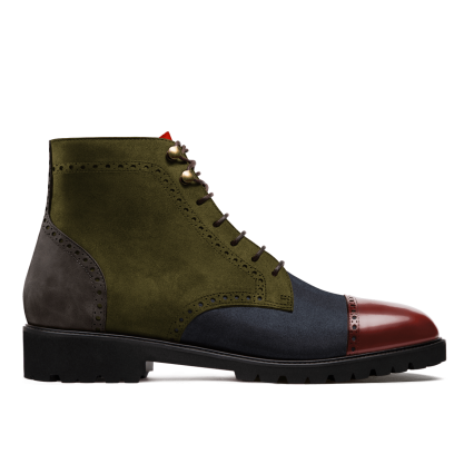 Brogue Leather boots - oxblood, blue, green & grey flora leather, suede & waxed leather