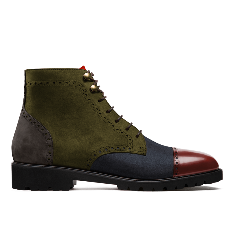 Brogue Leather boots - oxblood, blue, green & grey flora leather, suede & waxed leather