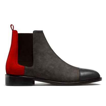 2 tone Chelsea Boots - black, grey & burgundy leather, waxed leather & suede