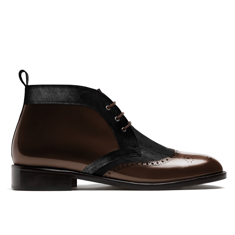 Brogue Men's Chukka Boots - brown & black flora leather & velvet