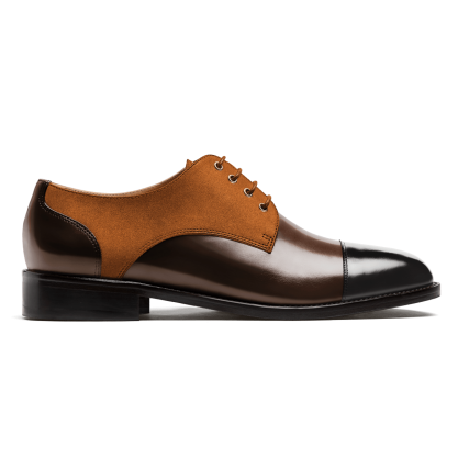 Cap toe Derbys - black & brown flora leather & suede