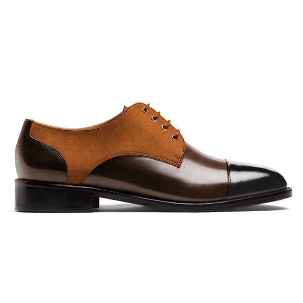 Cap toe Derbys - black & brown flora leather & suede