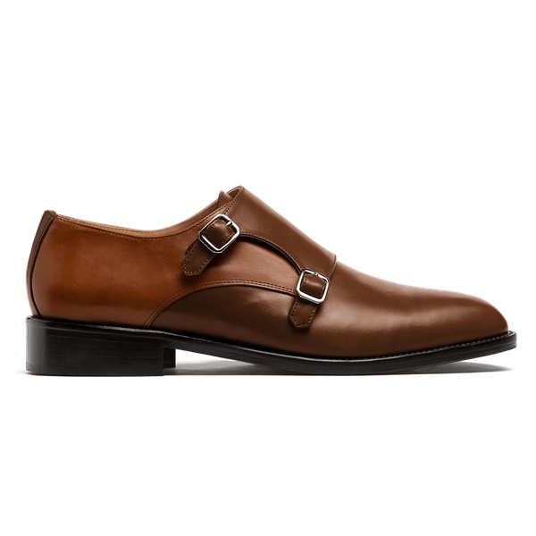 Double Monk shoes - brown & beige leather & tweed