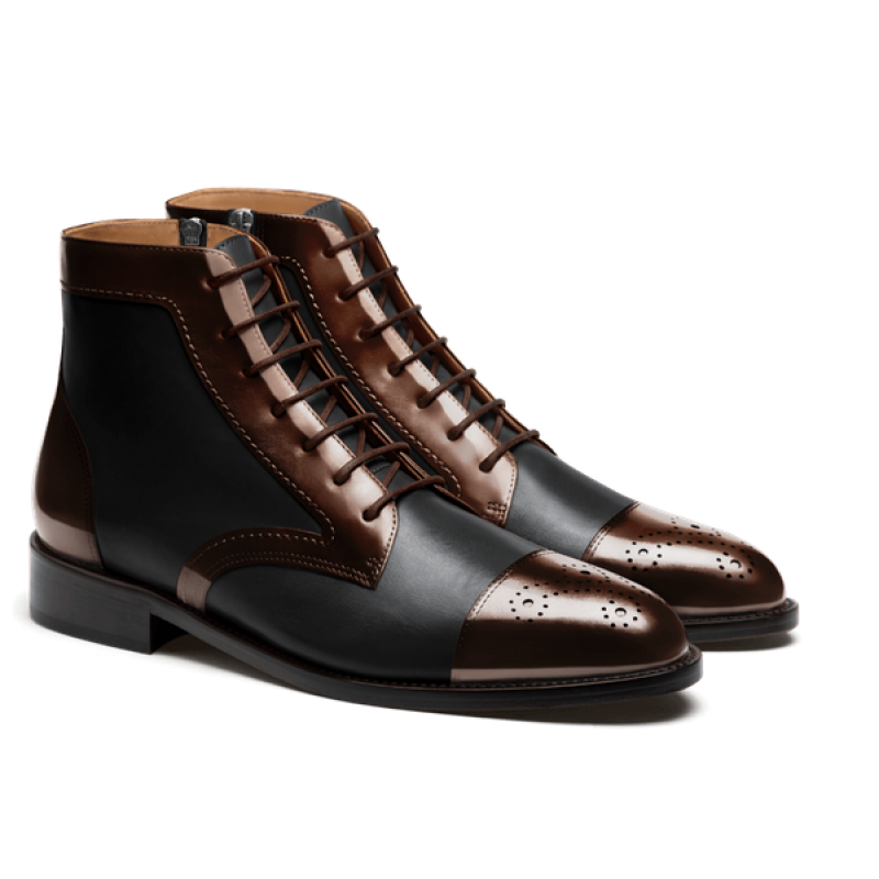 2 tone Boots - brown & black flora leather & leather