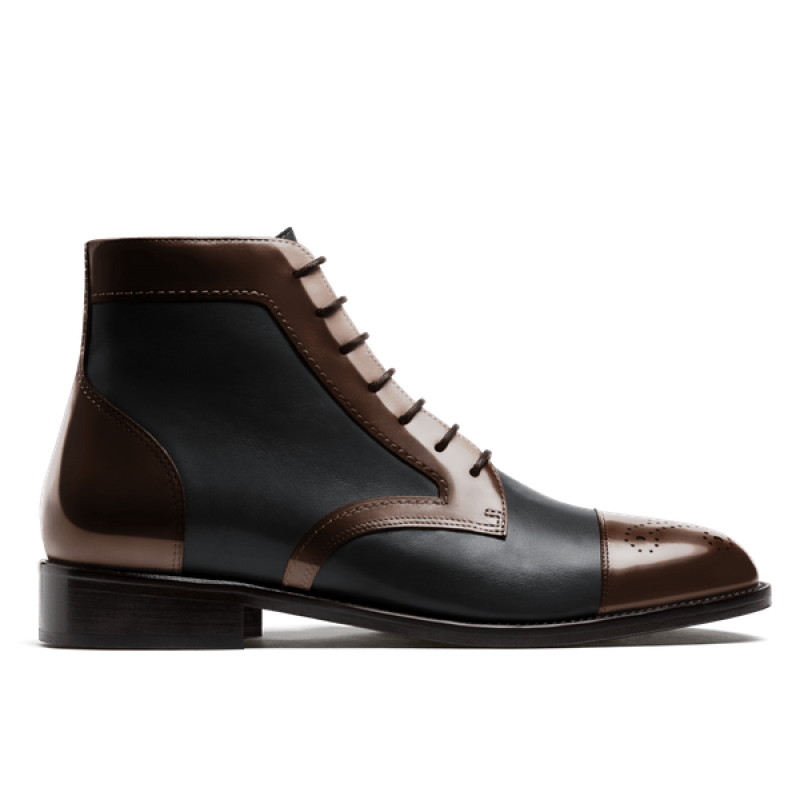 2 tone Boots - brown & black flora leather & leather