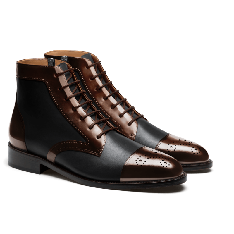 2 tone Boots - brown & black flora leather & leather