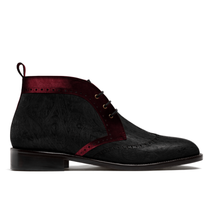 Brogue Men's Chukka Boots - black & oxblood velvet