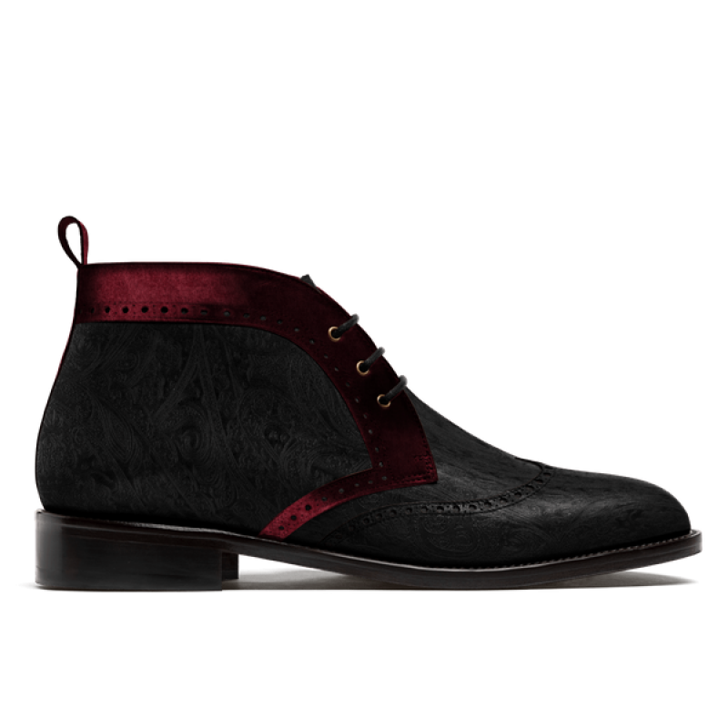 Brogue Men's Chukka Boots - black & oxblood velvet