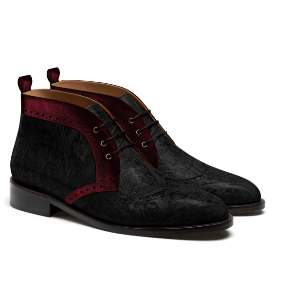 Brogue Men's Chukka Boots - black & oxblood velvet