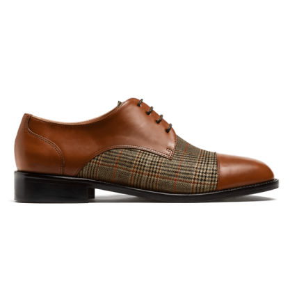 Cap toe Derby shoes - brown leather & tweed