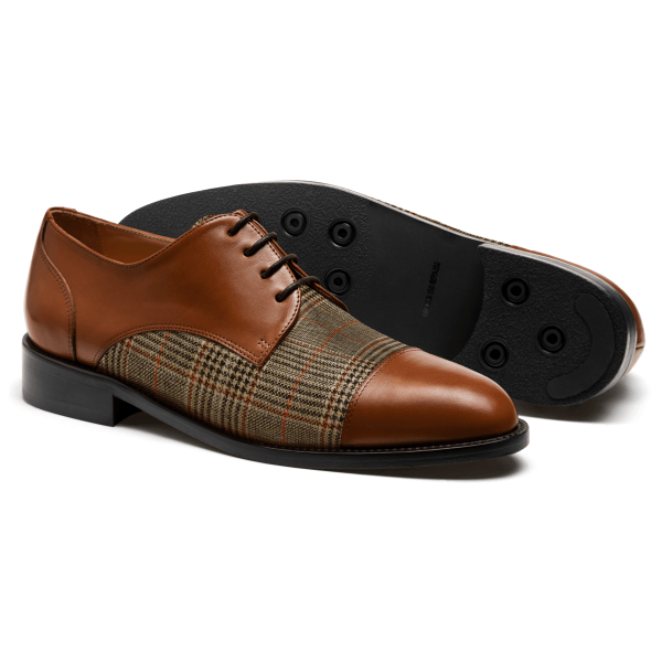 Cap toe Derby shoes - brown leather & tweed