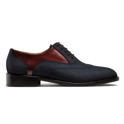 Wingtip Oxford shoes - blue & burgundy suede & flora leather
