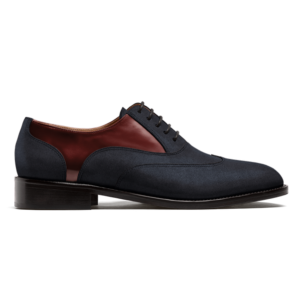 Wingtip Oxford shoes - blue & burgundy suede & flora leather